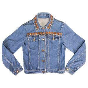 Vintage Mondi Sport Beaded Denim Jean Jacket Womens Size Small Vtg 80s Western